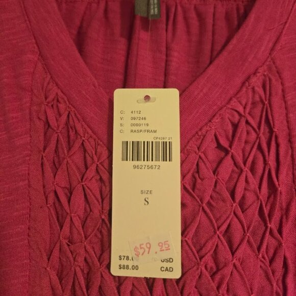 Anthropologie Rasberry Smocked Swing Tee NWT Size Small - Picture 3 of 4